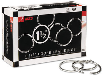 ACCO Loose-Leaf Book Rings Metal 1.5" Diameter, 100/Box