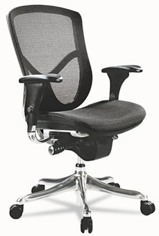 Alera® EQ Series Ergonomic Multifunction Mid-Back Mesh Chair Supports Up to 250 lb, Black Seat/Back, Aluminum Base