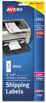 Avery® Mini-Sheets® Mailing Labels Inkjet/Laser Printers, 2 x 4, White, 4/Sheet, 25 Sheets/Pack