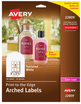 Avery® Textured Arched Print-to-the-Edge Labels Laser Printers, 3 x 2.25, White, 9/Sheet, 10 Sheets/Pack