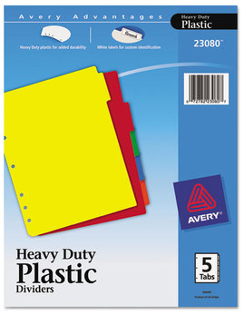 Avery® Heavy-Duty Plastic Dividers with Multicolor Tabs and White Labels , 5-Tab, 11 x 8.5, Assorted, 1 Set