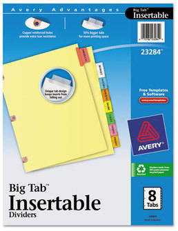 Avery® Insertable Big Tab™ Dividers 8-Tab, Double-Sided Gold Edge Reinforcing, 11 x 8.5, Buff, Assorted Tabs, 1 Set