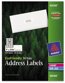 Avery® EcoFriendly Mailing Labels Inkjet/Laser Printers, 1 x 2.63, White, 30/Sheet, 25 Sheets/Pack