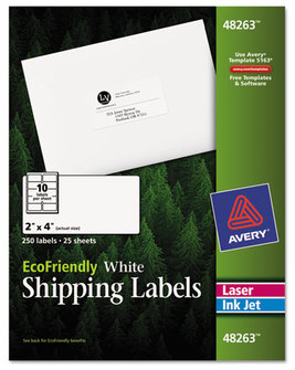 Avery® EcoFriendly Mailing Labels Inkjet/Laser Printers, 2 x 4, White, 10/Sheet, 25 Sheets/Pack