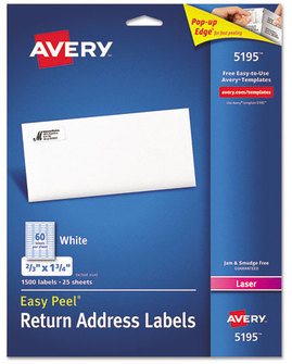 Avery® Easy Peel® White Address Labels with Sure Feed® Technology w/ Laser Printers, 0.66 x 1.75, 60/Sheet, 25 Sheets/Pack