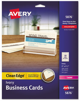 Avery® Premium Clean Edge® Business Cards Laser, 2 x 3.5, Ivory, 200 10 Cards/Sheet, 20 Sheets/Pack