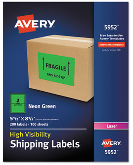 Avery® High-Visibility ID Labels Permanent Laser 5.5 x 8.5, Neon Green, 200/Box