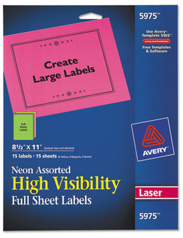 Avery® High-Visibility ID Labels Permanent Laser 8.5 x 11, Asst. Neon, 15/Pack