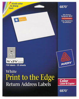 Avery® Vibrant Color Printing Mailing Labels Laser Color-Print w/ Sure Feed, 0.75 x 2.25, White, 750/PK