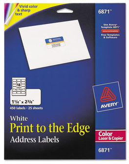 Avery® Vibrant Color Printing Mailing Labels Laser Color-Print w/ Sure Feed, 1.25 x 2.38, White, 450/Pack