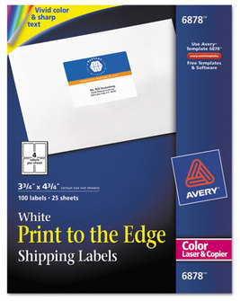 Avery® Vibrant Color Printing Mailing Labels Laser Color-Print w/ Sure Feed, 3.75 x 4.75, White, 100/PK