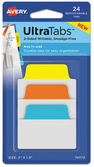 Avery® Ultra Tabs® Repositionable Mini Tabs: 1" x 1.5", 1/5-Cut, Assorted Neon Colors, 40/Pack
