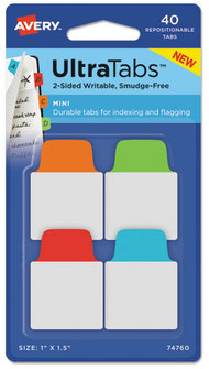 Avery® Ultra Tabs® Repositionable Mini Tabs: 1" x 1.5", 1/5-Cut, Assorted Colors, 40/Pack