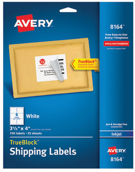 Avery® Shipping Labels with TrueBlock® Technology w/ Inkjet Printers, 3.33 x 4, White, 6/Sheet, 25 Sheets/Pack