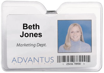 Advantus® ID Badge Holders with Clip,  Horizontal, 4w x 3h, Clear, 50/Pack