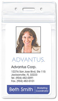 Advantus® PVC-Free Badge Holders,  Vertical, 3" x 4", Clear, 50/Pack