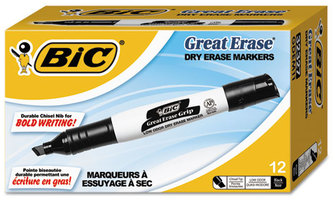 BIC® Great Erase® Grip Chisel Tip Dry Erase Marker,  Black, Dozen