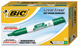 BIC® Great Erase® Grip Chisel Tip Dry Erase Marker,  Green, Dozen