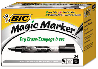 BIC® Magic Marker® Brand Low Odor AND Bold Writing Dry Erase Markers,  Chisel Tip, Black, 24/Pack