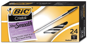 BIC® Cristal® Xtra Smooth Ballpoint Pen,  Black Ink, 1mm, Medium, 24/Pack