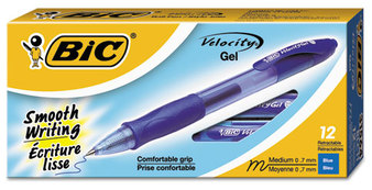 BIC® Gelocity® Retractable Gel Roller Ball Pen,  Blue Ink, .7mm, Medium, Dozen