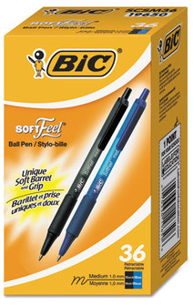 BIC® Soft Feel® Retractable Ballpoint Pen,  Black/Blue, 1mm, Medium, 36/Pack