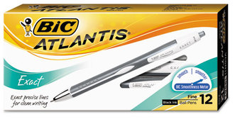 BIC® Atlantis® Exact Retractable Ballpoint Pen,  Black Ink, .7mm, Fine, Dozen