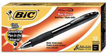 BIC® Velocity® Retractable Ballpoint Pen,  Black Ink, 1.6mm, Bold, Dozen
