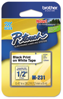 Brother P-Touch® M Series Standard Adhesive Labeling Tape,  1/2w, Black on White