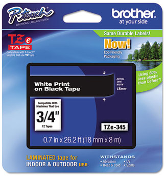 Brother P-Touch® TZe Series Standard Adhesive Laminated Labeling Tape,  3/4w, White on Black