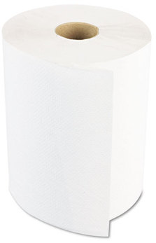 Boardwalk® White Paper Towel Rolls,  1-Ply, 8" x 600ft, White, 2" Core, 12 Rolls/Carton
