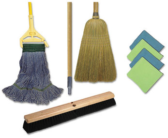 Boardwalk® Cleaning Kit,  Med. Mop, 60"Handle, Blue/Green/Yellow