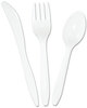 A Picture of product BWK-COMBOKIT Boardwalk® Mediumweight Polystyrene Three-Piece Cutlery Kits with Fork, Knife, and Teaspoon. White. 250 kits/carton.