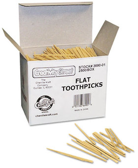 Chenille Kraft® Flat Wood Toothpicks,  Wood, Natural, 2500/Pack