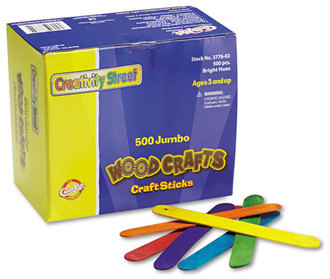 Chenille Kraft® Colored Wood Craft Sticks,  Jumbo, 6 x 3/4, Wood, Assorted, 500/Box