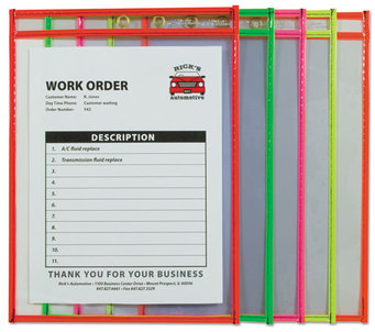 C-Line® Neon Stitched Shop Ticket Holders,  Neon, Assorted 5 Colors, 75", 9 x 12, 10/PK