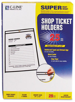 C-Line® Stitched Shop Ticket Holders,  Stitched, Both Sides Clear, 75", 9 x 12, 25/BX