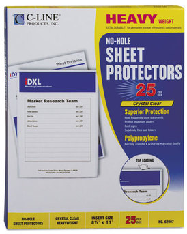 C-Line® No-Hole Polypropylene Sheet Protector,  Heavyweight, Clear, 2", 25/Box