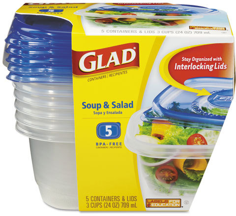 Glad Containers & Lids, Soup & Salad, 3 Cups - 5 containers