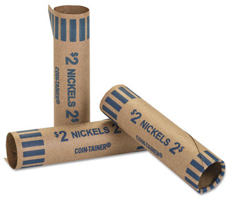 Coin-Tainer® Preformed Tubular Coin Wrappers,  Nickels, $2, 1000 Wrappers/Box
