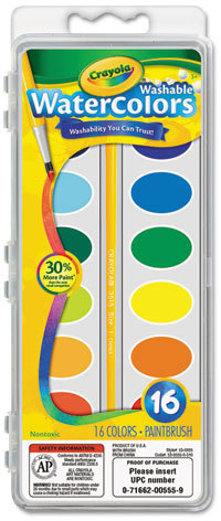 Binney & Smith / Crayola 53-0555 Crayola® Washable Watercolor Paint, 16  Assorted Colors
