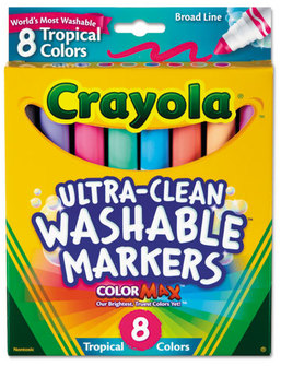 Crayola® Tropical Color Washable Markers,  Conical Point, Tropical Colors, 8/Set