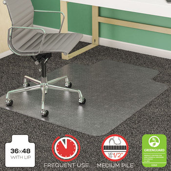 deflecto® SuperMat Frequent Use Chair Mat for Medium Pile Carpeting,  Medium Pile Carpet, Beveled, 36x48 w/Lip, Clear