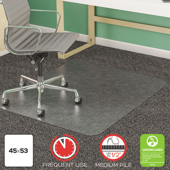 deflecto® SuperMat Frequent Use Chair Mat for Medium Pile Carpeting,  Medium Pile Carpet, Beveled, 45 x 53, Clear