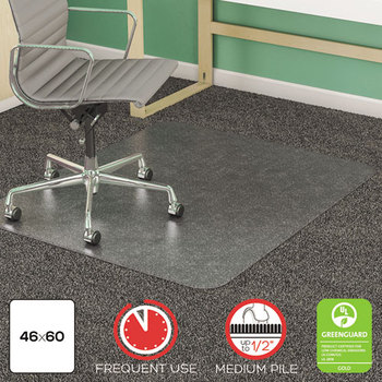 deflecto® SuperMat Frequent Use Chair Mat for Medium Pile Carpeting,  Medium Pile Carpet, Beveled, 46 x 60, Clear