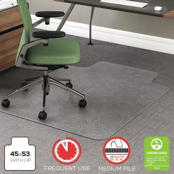 deflecto® RollaMat® Frequent Use Chairmat for Medium Pile Carpeting,  36 x 48 w/Lip, Clear