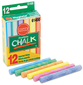 Prang® Hygieia® Dustless Board Chalk,  3 1/4 x 3/8. Assorted, 12/Box