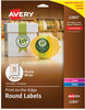 A Picture of product AVE-22807 Avery® Round Print-to-the-Edge Labels with Sure Feed® Print-to-the Edge and Easy Peel, 2" dia, Glossy White, 120/PK