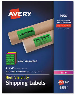 Avery® High-Visibility ID Labels Permanent Laser 2 x 4, Neon Assorted, 500/Pack