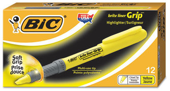 BIC® Brite Liner® Grip,  Chisel Tip, Fluorescent Yellow Ink, Dozen